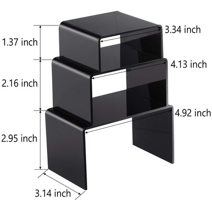 Chuangdi 2 Sets Acrylic Display Risers, Product Stand, Jewelry Display Riser Shelf Showcase Fixtures for Dessert Cupcake Candy Figure Treat Action Showcase(Black,Small Set)