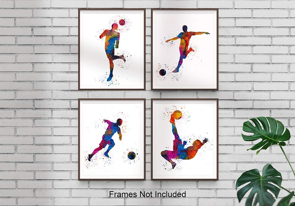Soccer Player Abstract Sport Wall Art - 8x10" Set of 4 for Male Players, Coaches, and Fans