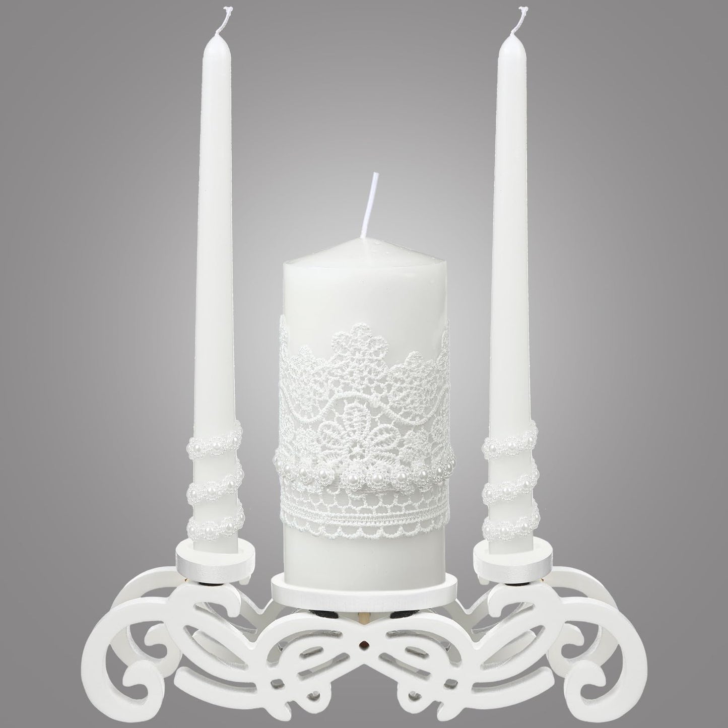 Irenare Unity Candles with Holder for Wedding Ceremony Wedding Decortions Accessories Glass Candle Holder Pillar Candle for Formal Events Church(Stylish Style)