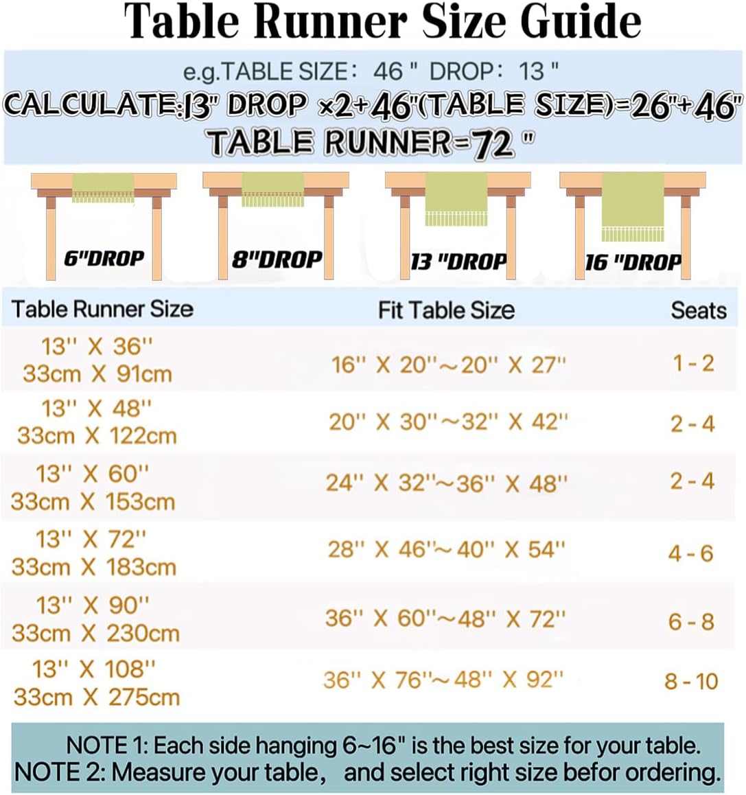 Wracra Rustic Linen Table Runner, 72 inches Long Embroidered Fall Table Runner with Hand-Tassels, Light Coffee, 13"×72"