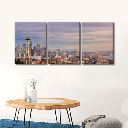 Bedroom Wall Art Seattle Cityscape Pictures | 3 Panel Canvas Artwork for Living Room Modern Decor