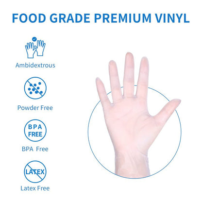 EDI Disposable Vinyl Gloves - Clear, Powder-Free, Latex-Free, Ambidextrous, Large/Extra Large, 100 Count