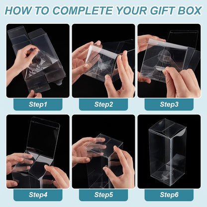 BENECREAT 15Pcs Clear PVC Gift Box, 3.15x3.15x7.08 Inch Transparent Favor Boxes with Film, Rectangle Clear Plastic Candy box for Christmas, Wedding, Party, Birthdays Favors