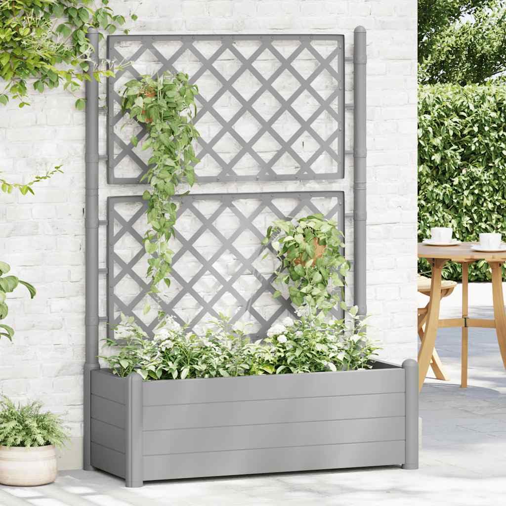 XHNIFBN Stone Grey Large Vertical Garden Planter with Integrated Trellis 39.4 x 39.4 x 55.9 in UV Polypropylene Rectangular Flower Box for Patio Balcony Outdoor Gardening