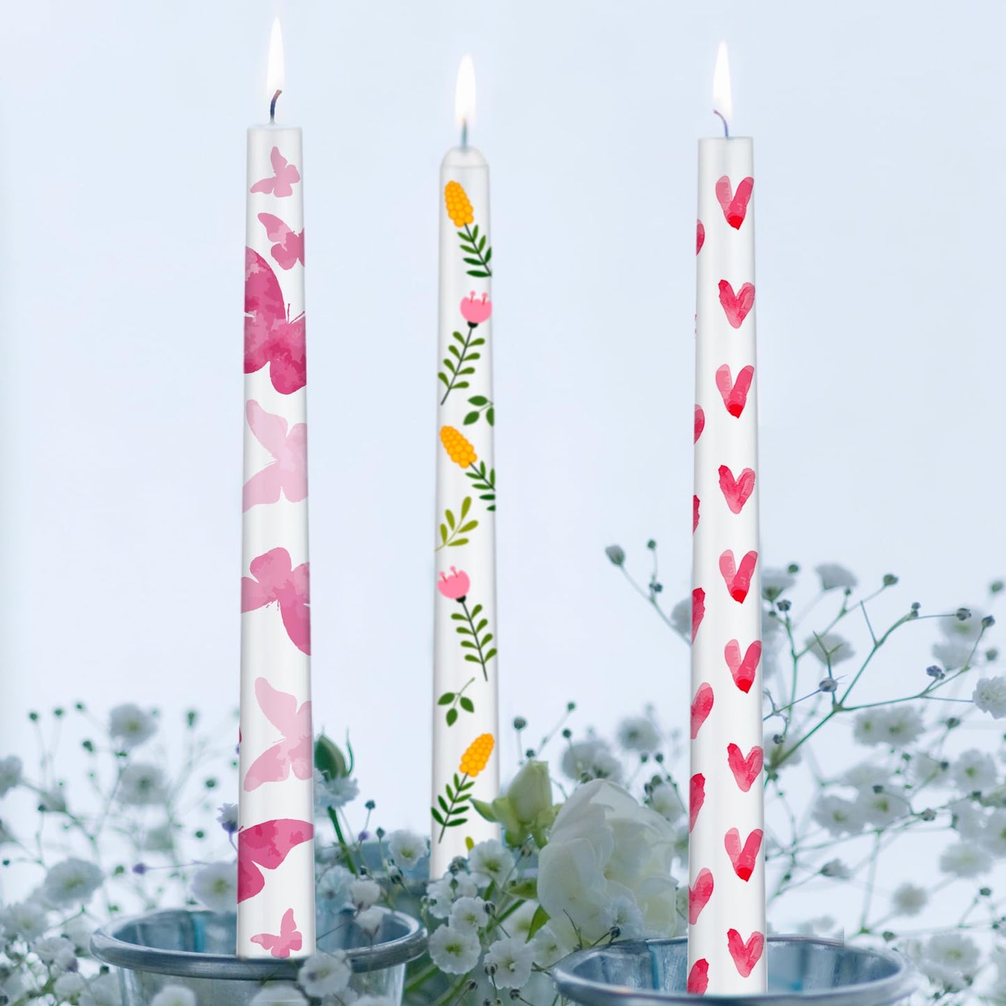 MTLEE 54 Pcs DIY Candle Painting Kit Include White Candles Colorful Acrylic Paint Strips and Paintbrushes for Crafts Making Wedding Birthday Party Centerpiece (Taper)