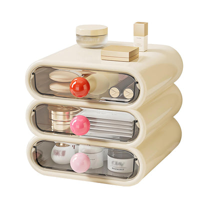 MavHubrix 3-Tier Drawer Makeup Organizer for Vanity Small Desk - Non-Stackable Clear Front Cosmetic Storage Holder for Bathroom Counter & Office Desktop -7.9x7.5x7.3in (Cream White)