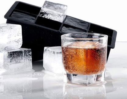 Froz Silicone Ice Cube Trays 2 Pack, Makes 8 Big 2 Inch Square Ice Cubes for Whiskey and Cocktails