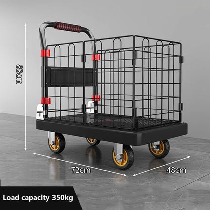 Heavy Duty Folding Platform Truck Cart with Wheels for Warehouse Transport, Portable Utility Trolley for Moving Heavy Loads