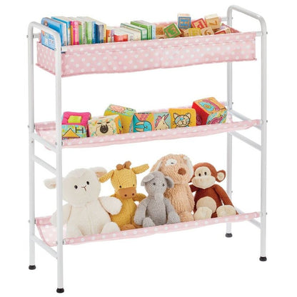 mDesign 3-Tier Metal Frame, Vertical Toy Storage Organizer Cart for Child/Kids Bedroom, Toy Room, Playroom - Holds Toys, Crayons, Building Blocks, Puzzles, Crafts, Books, Blankets - Pink/White