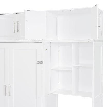 Merax Full Size Wall Murphy Bed with Desk, Top Cabinet and Storage Shelves, Space Saving Foldable Bed, Wooden Bed Frame