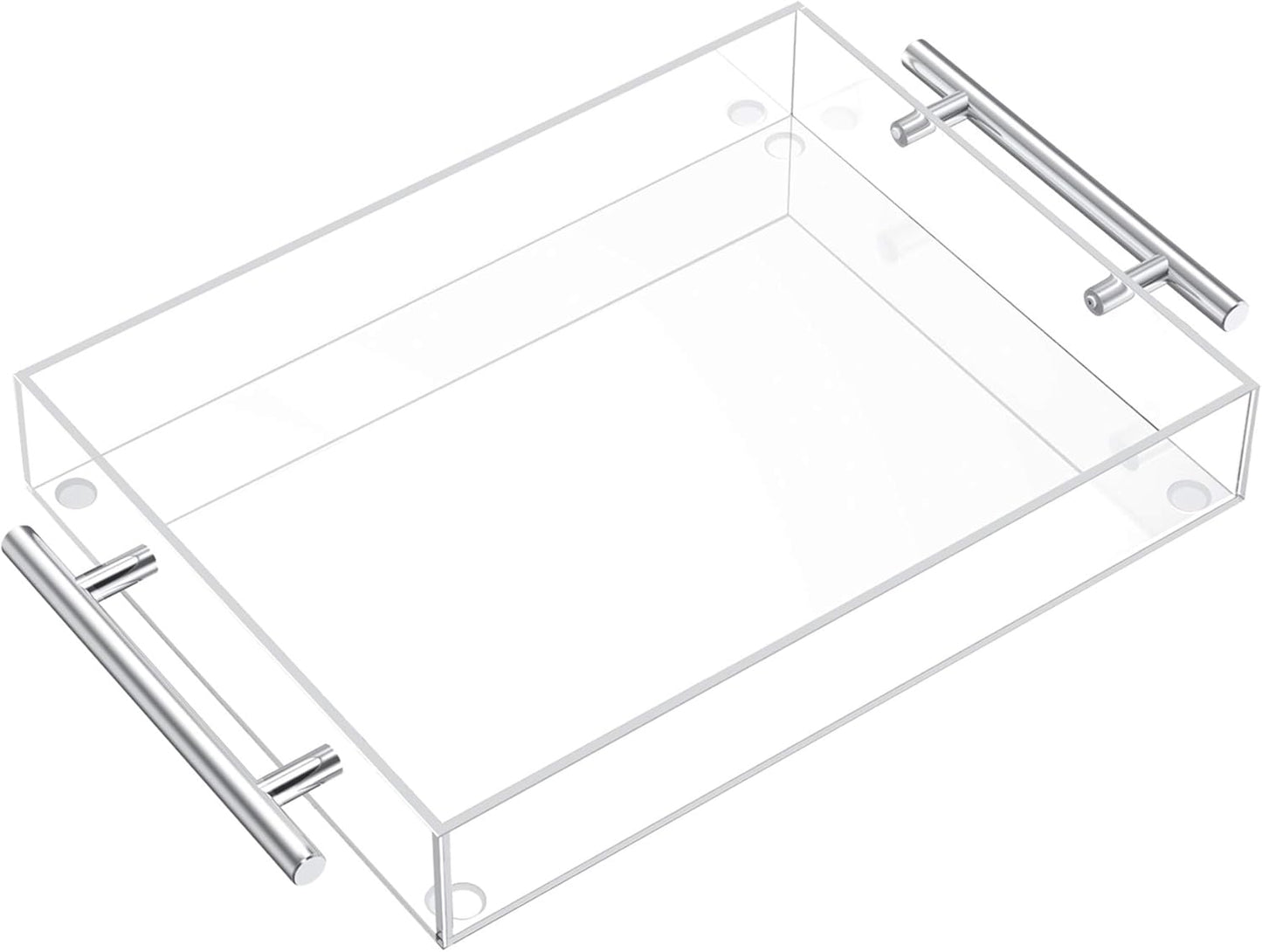 16"x12" Richboom Clear Acrylic Serving Tray - Coffee Table Living Room Kitchen Decorative Tray with Silver Metal