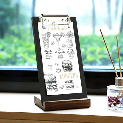 LZMS 4 Pcs 4" x 8" Dark Wood Color Clipboards - Menu Holder - Check Presenter with Low Profile Clip - for Pocket Sized Notepads