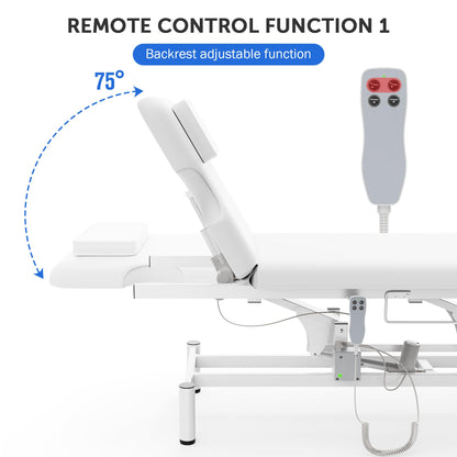Professional Electric Massage Table, 2 Motors Hydraulic Electric Lift Adjustable Backrest and Height Lifting Functions for Treatment/Physical Therapy/Spinal Massage/Facial Spa/Waxing/Tattooing - White