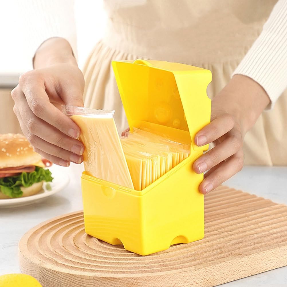 IMIKEYA Cute Sliced Cheese Storage Container, Airtight Cheese Box with Flip Lid, Butter Block Fridge Keeper for Kitchen