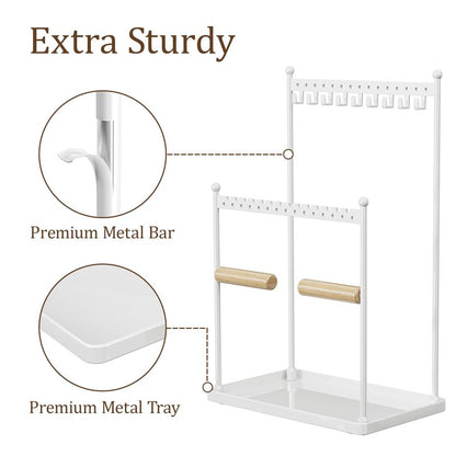 Josmimic 3 Tier white Jewelry Stand, Necklace Organizer, Earring Holder with 44 Holes and 9 Hooks, for Necklaces, Bracelets, Rings