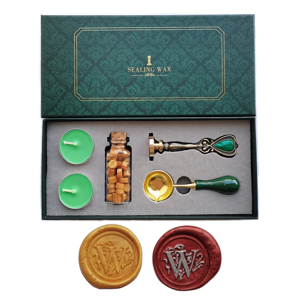 YOSENLING Fancy Letter W Wax Seal Stamp Set, European Style Kit Gift Box, Vintage Personalized for Letter Cards Invitations
