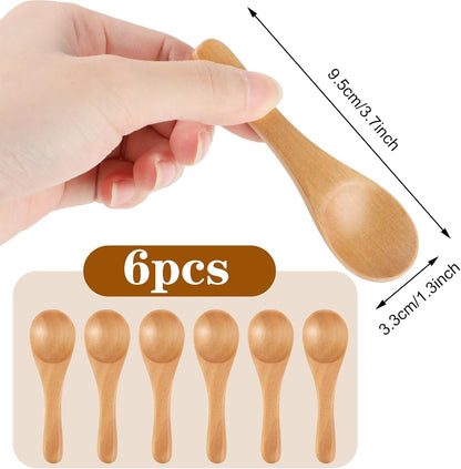 6 Pcs Small Wooden Spoons, 3.7 Inch Tiny Spoons for Spices, Mini Wooden Condiment Spoons for Sauces, Salt, Sugar