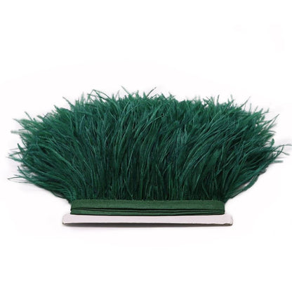 FQTANJU 2 Yards Soft & Natural Ostrich Feathers Fringe Trims Ribbon Used for Dress, Sewing, Craft Clothing, Lighting Decoration, Clothing DIY, etc. (Dark Green)
