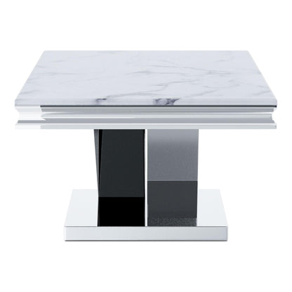 Furniture of America Namai 25mm Faux Marble Top Rectangle Coffee Table with Metal Construction and V-Style Pedestal, Home Décor for Living Room, Lounge Area, Office, Chrome