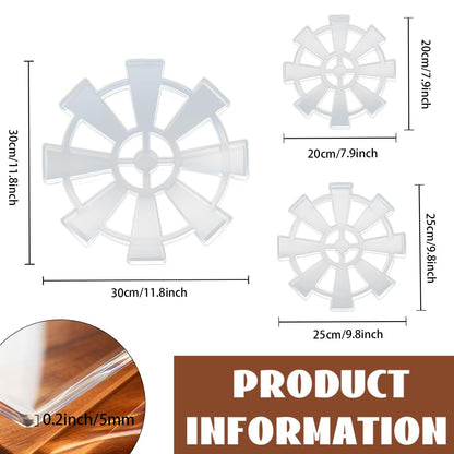 INFUNLY 3 Pcs Windmill Acrylic Router Template Set 5mm Thick Clear Router Inlay Template 3 Size Decorative Gear Pattern Curvy Tracing Guide Stencils for Woodworking Kitchen DIY Crafts