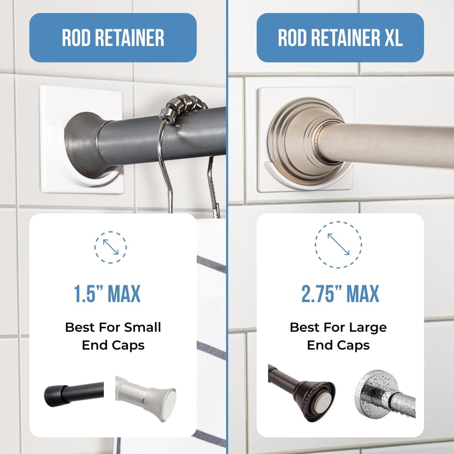 XL Adhesive Shower Rod Holder | Heavy Duty Tension Rod Holder | Waterproof, No Drilling | 2 Pack | Rod Not Included