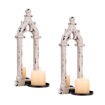 Walasis Farmhouse Mirror Wall Candle Sconces Set of 2 - Shabby Chic Decor Rustic Candle Holder French for Bathroom Living Room Mirrored Sconce
