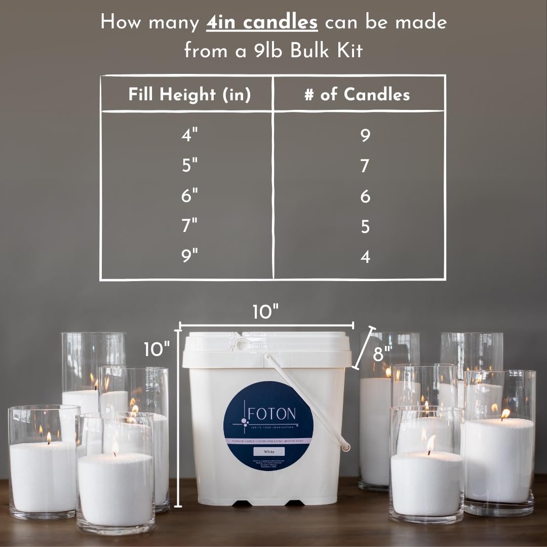 Foton Pearled Candle 9lb - Bulk Unscented Non Toxic Luxury Long Lasting Powder Candles - Refillable Candle Sand with 100 Wicks for Candle Making