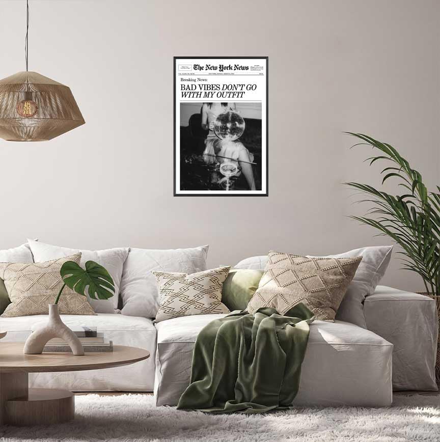 Generic 16x24in Retro Black and White Canvas Wall Art Funny Magazine Cover Newspaper Poster Vintage Disco Ball Bar Cart