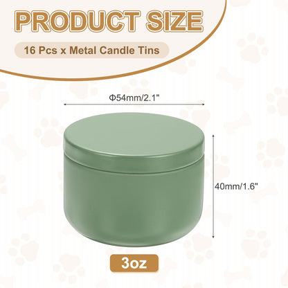 MECCANIXITY 3oz Candle Tins, 16pcs Metal Candle Tins Jars with Lids Round Empty Tin Can Containers Bulk for Storage Tea and Making DIY Arts Crafts Christmas Gifts, Green
