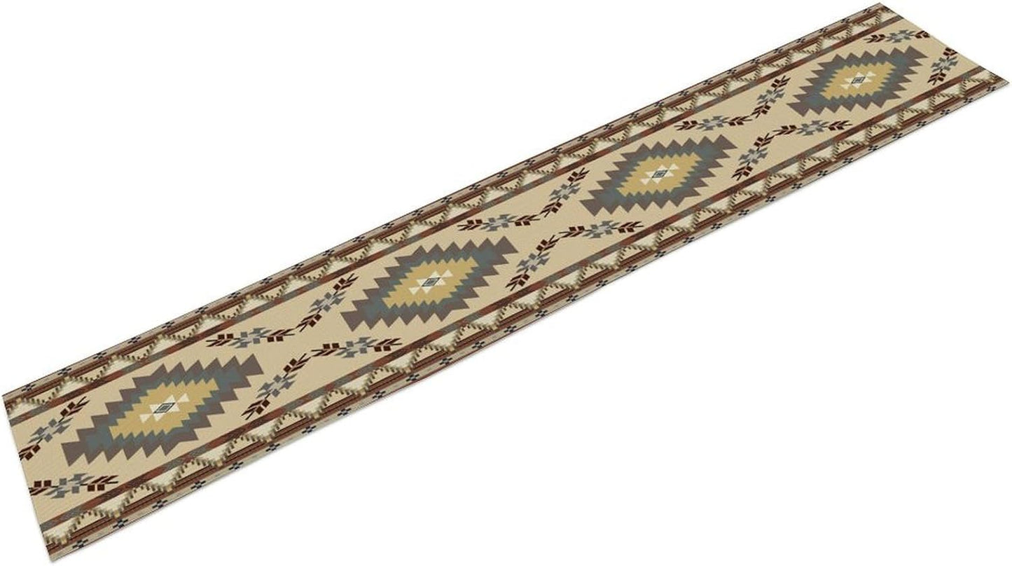 BATPLY Seamless 13x36in x1 Ethnic Aztec Linen Table Runner, Retro Boho Rustic Farmhouse Brown Red Native Tribal
