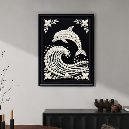Kulvci Dolphin DIY 5D Pearl Painting Kit, Diamond Painting Kit for Adults Beginner, Bead Art Kits All-Pearl Dot Painting for Wall Decor, Creative Stress Relief Gift Home Decor,12 × 16 inch