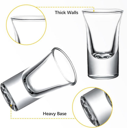 SUN GKOTTA 72-Pack 1 OZ Glass Shot Glasses set with 10 Pourers - Heavy Base shot Glasses bulk for Bar, Party, and Gifts
