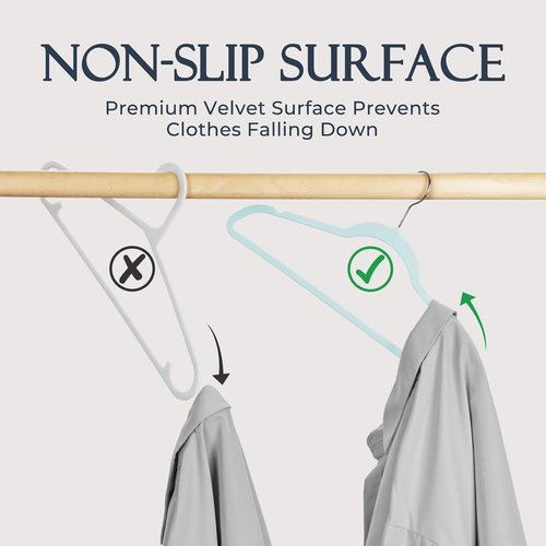 HOUSE DAY Sky Blue Velvet Hangers - 60 Pack Non-Slip Heavy Duty Suit Hangers | Space-Saving Closet Organizer