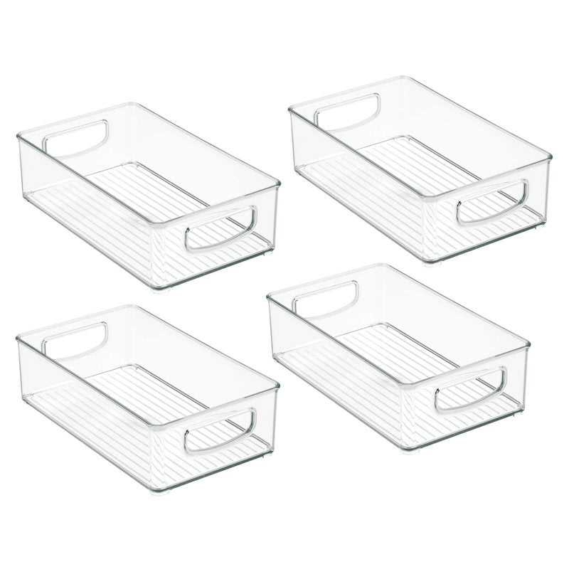 mDesign Kitchen Cabinet and Pantry Storage Organizer Bins - Pack of 4, Shallow, Clear