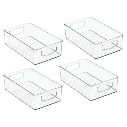 mDesign Kitchen Cabinet and Pantry Storage Organizer Bins - Pack of 4, Shallow, Clear