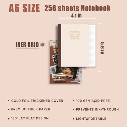 Travel Scrapbooking Supplies Kit, Holiday Aesthetic Vintage Scrapbook Kit for Bullet Junk Journal A6 Grid Notebook Stationary Journaling Supplies DIY Craft Birthday Gifts for Women Kid Teen Girl