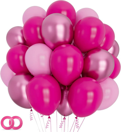 Skiennix 12-Inch Pink Balloons - Hot Pink & Metallic for Birthday, Wedding, Baby Shower Decor