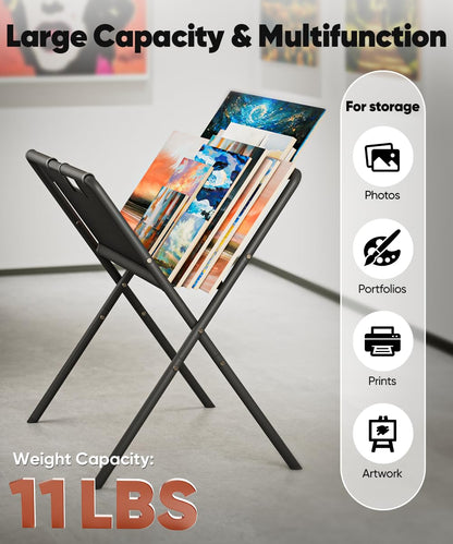 Mocomax Canvas Art Print Rack for Painting, Portable Folding Art Display Stand in Artist Galleries & Studios, Functional Art Storage Drying Rack for Posters, Artwork, Prints, Canvas, Panels, Black (M)