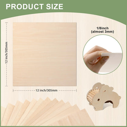 24 Pack Basswood Sheets 1/8 x 12 x 12 Inch for Crafts, Basswood Sheets Plywood Sheets for Laser Cutting & Engraving, Architectural Models.Unfinished Wood Sheets for DIY Projects.