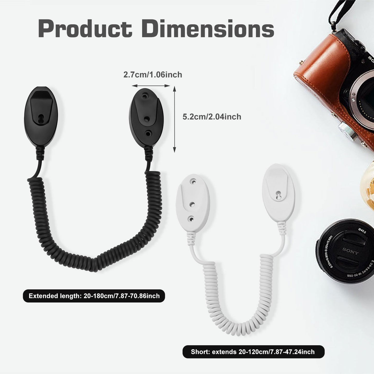 2-Pack Magnetic Remote Control Holders with Spring Ropes - Safely Secure Remotes & Small Items, Wall-Mount with Adhesive, Anti-Loss, Rapid Adsorption, Extendable Spring (Black 43 inch, 2 Pack)