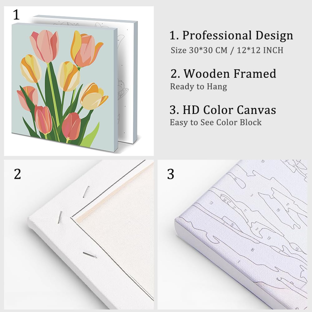Natuyalo Framed Paint by Numbers for Adults - Colorful Flowers DIY Adult Paint by Number Kits Easy Acrylic Painting by Numbers for Beginners Art Craft Kits for Adults (12x12 Inch, Framed)