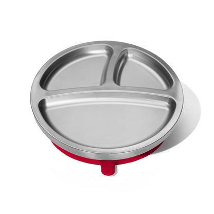 Avanchy Baby Plates with Suction – Stainless Steel Divided Plates for Toddlers, BPA-Free, Dishwasher Safe, Unbreakable, Non-Toxic, 100% Silicone Suction – Magenta