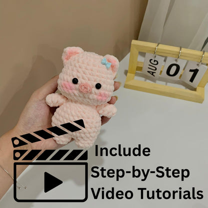 99WakeUp Crochet Kit for Beginners: Pink Pig Crochet Kit DIY Pig Amigurumi, Complete Beginner Starter Set, Include Step-by-Step Video Tutorials Learn to Crochet