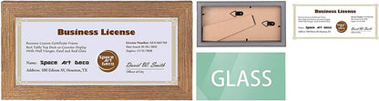 Space Art Deco, 4x9 Gold Textured Frame for Business License/Certificates, Tempered Glass, 1-Pack