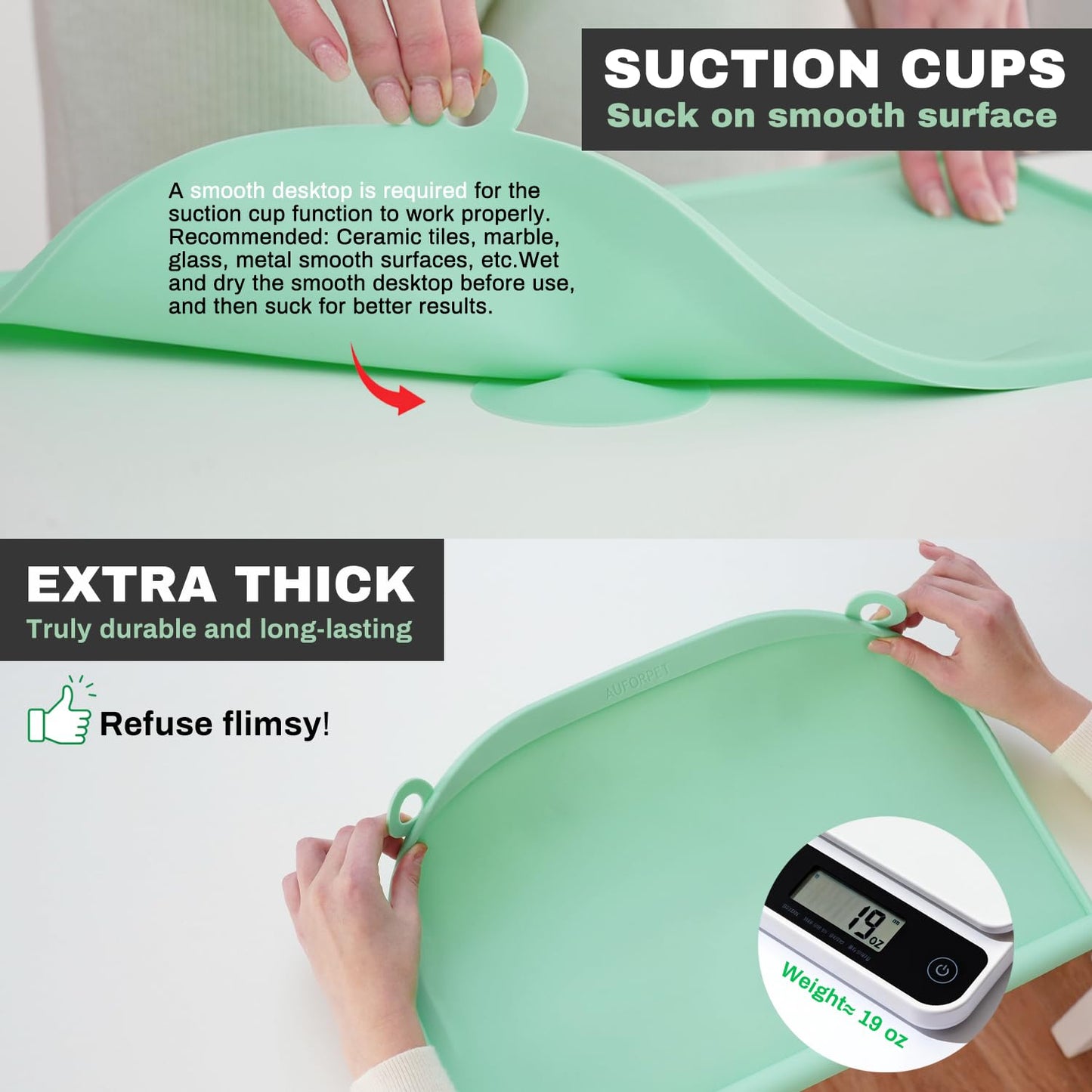 Large Silicone Suction Table Mat, 17" x 12" Thick Placemat with Edge-Bumper, Raised Edge Leakproof, Non-Slip for Kids Toddler Baby Essentials Dinning, Restaurant Eating, Plates, Art, Craft & Painting