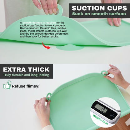 Large Silicone Suction Table Mat, 17" x 12" Thick Placemat with Edge-Bumper, Raised Edge Leakproof, Non-Slip for Kids Toddler Baby Essentials Dinning, Restaurant Eating, Plates, Art, Craft & Painting