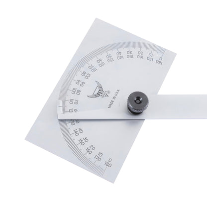 PEC Tools Stainless Steel Angle Protractor with Double Graduation - Ideal for Drawing Radial Lines, Setting Bevels, Transfer Angles, 6" Blade Length, 0-180 Range, Rectangular Head, Made in USA