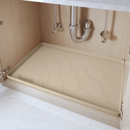 Vangostella Heavy Duty Silicone Under Sink Mat for Kitchen&Bathroom 28" x 19",Waterproof Under Sink Rubber Mat Drip Tray, Raised Edge Under Sink Liner,Prevent Drips, Leaks, Spills,Beige