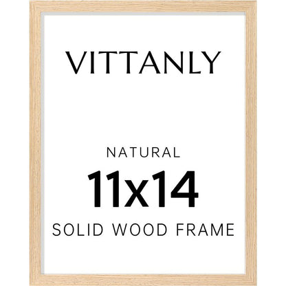 Vittanly 11x14 Picture Frame, Solid Wood Frame with Plexiglass, Includes 8x10 Mat, Wall Hanging for Home Decor, Natural, 1 Pack