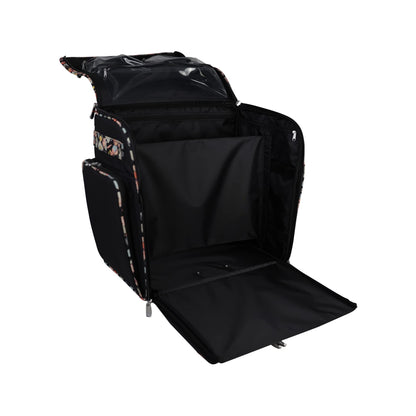 Everything Mary Rolling Craft Bag – Collapsible Black Tote with Floral Trim & Wheels – Scrapbook Organizer for Sewing, Art & Travel – Stylish, Durable, and Easy to Store